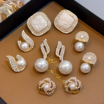 French Style Imitation Pearl Earrings Set 5 Pairs Vintage