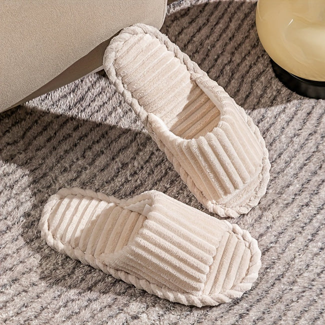 Men's Corduroy Striped Open Universal Indoor Corduroy Slippers Main Image