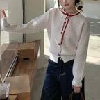 Women's Polka Dot Jacquard Lace-up Single-breasted Knitted Sweater