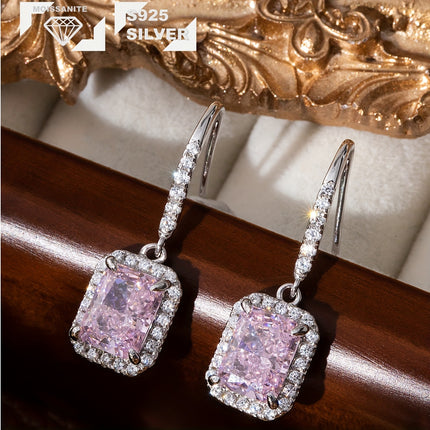 Elegant 925 Silver Moissanite 4G Pink Zirconia Earrings