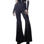 Sexy Lace Stitching Dark Style Cross Bell-bottom Pants
