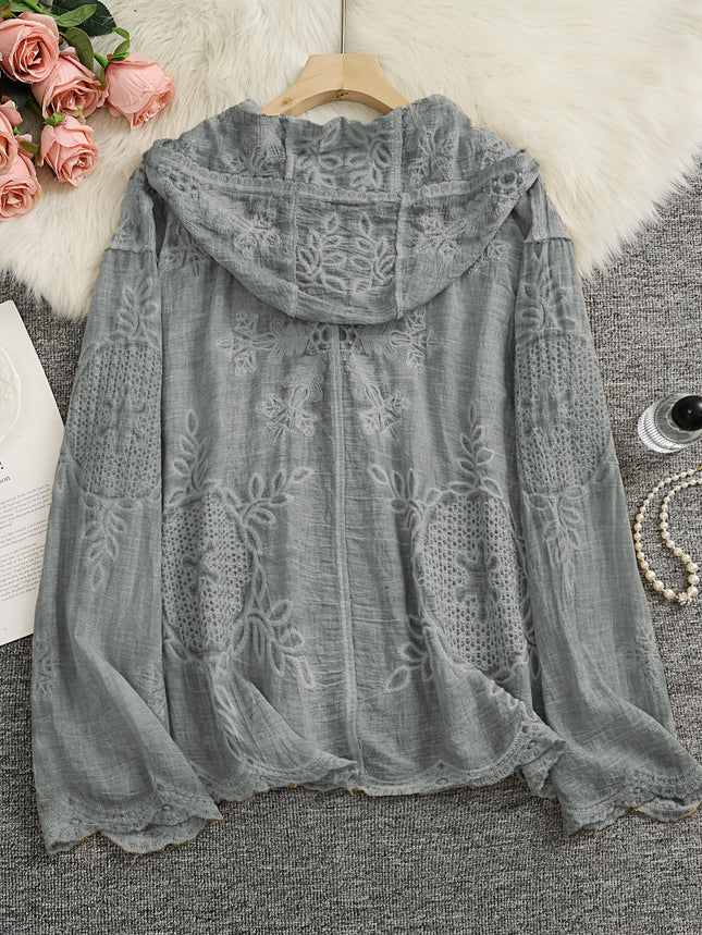 Long Sleeve Hooded Embroidered Jacket Comfortable Fit