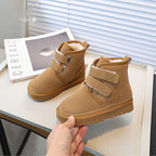 Fleece-lined Thick Snow Boots Girls' Double Velcro Ankle Boots