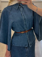 Denim Cape - Style Top And Maxi Skirt Set