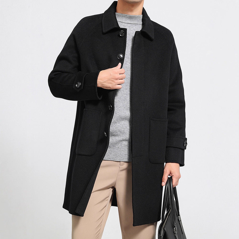 Wool Reversible Woolen Coat Men's Mid-length Single-breasted Baggy Coat