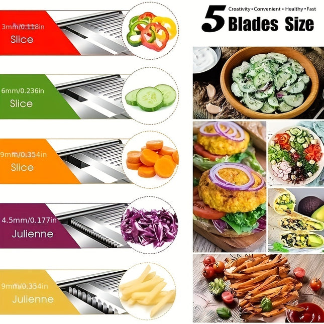 Stainless Steel Vegetable Slicer With 5 Blades Mandoline