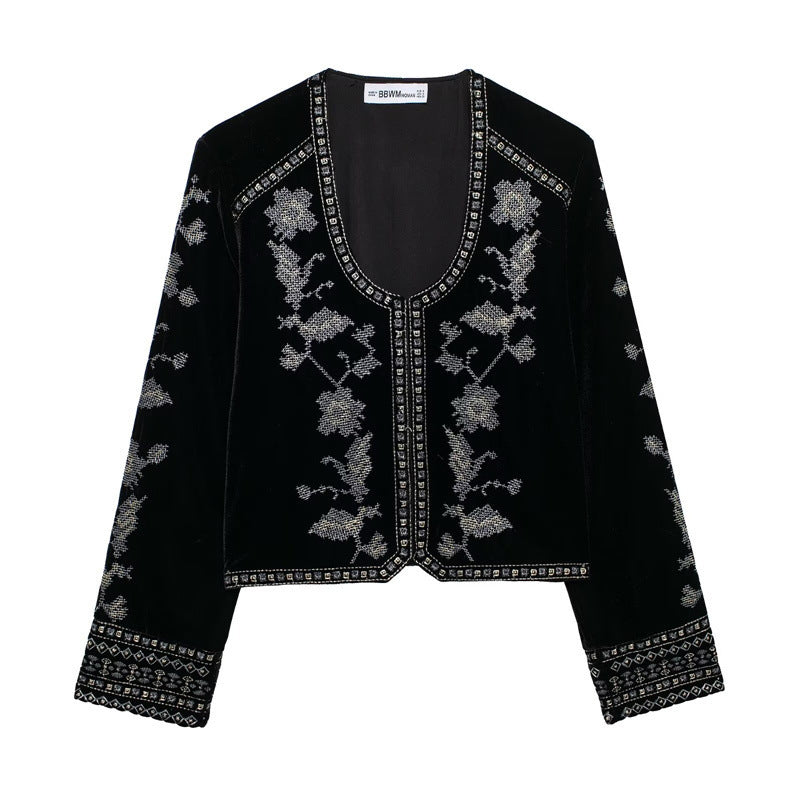 Women's Casual Embroidered Velvet Jacket