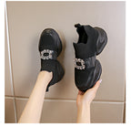 Rhinestone Square Buckle Breathable Mesh Casual Baotou Half Slippers