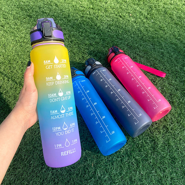 1L Tritan Water Bottle With Time Marker Bounce Cover Motivational Water Bottle Cycling Leakproof Cup For Sports Fitness Bottles Main Image