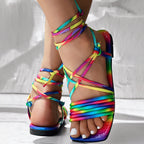 Women's Colorful Multi-Strap Flat Sandals, Comfortable Slip-On Shoes For Daily Wear, Stylish Ladies Footwear For Casual