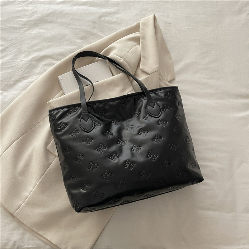 French Retro Simple Embossed Hand-carrying Big Shoulder Bag