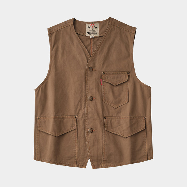 Original Kaji Retro Worn Looking Washed-out Woven Cotton Vest Hover Image