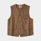 Original Kaji Retro Worn Looking Washed-out Woven Cotton Vest