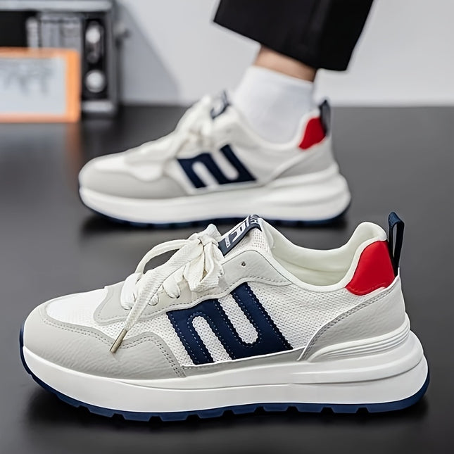 Mens Low Top Sneakers White Blue Red Lace Up All Season EVA