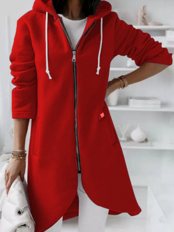 Personality Street Zip Hooded Long Velvet Lining Sweatshirt Main Image