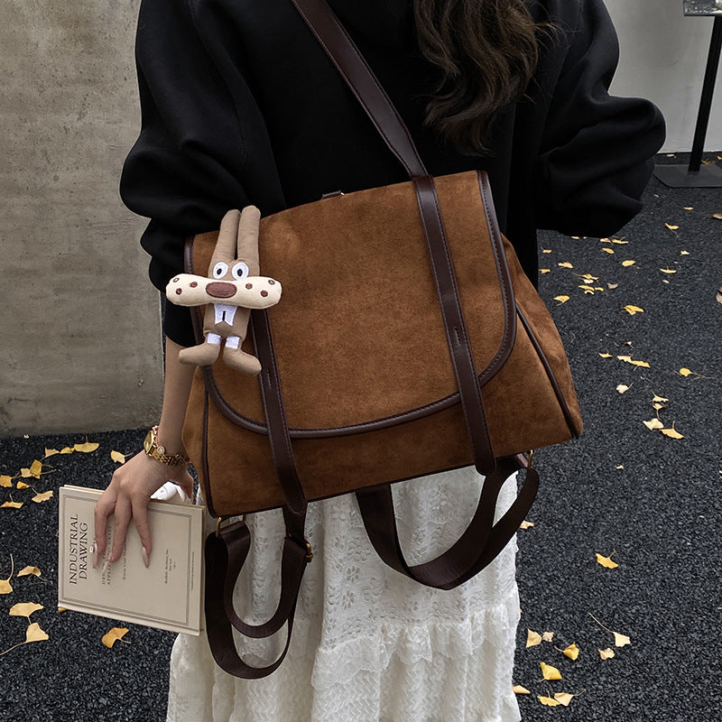 British Retro Suede Briefcase Women's Fashion Large Capacity