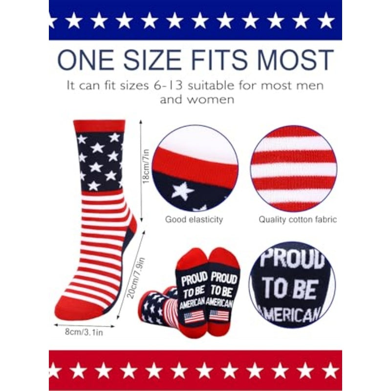 2 Pairs American USA Flag Socks Proud To Be An American Socks Funny Crew For 4th Of July Gift Men Women