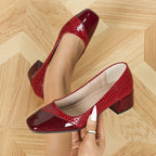 Women's Color Block Square Toe Chunky Heel Commuter Shoes