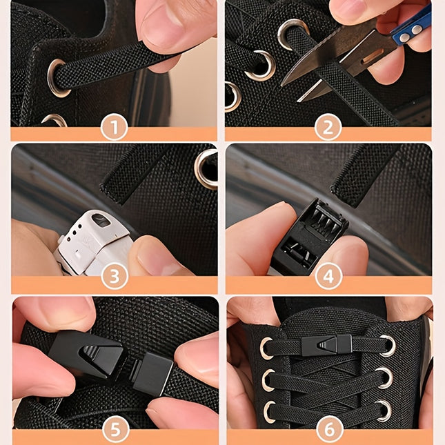 1 Pair Free-Tie Shoelaces Set, 2pcs Elastic Shoelaces & 2pcs Shoelaces Buckles for Sneakers Canvas Shoes, Street Style