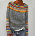 Women's Fashion Round Neck Multicolor Loose Leisure Pullover Knitwear Sweater