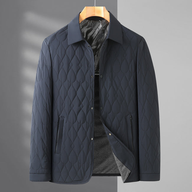 Men's Jacket Lightweight Business Diamond Lattice Shirt Autumn Winter Cotton-padded Coat Hover Image