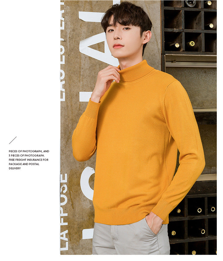 Men's Autumn Winter Sweater Solid Color Turtleneck Pullover