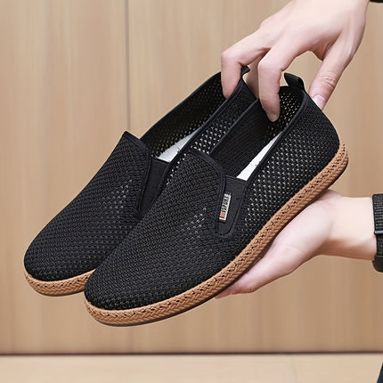 Men Perforated Mesh Slip On Casual Shoes Black PVC Sole