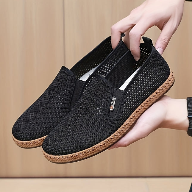 Men Perforated Mesh Slip On Casual Shoes Black PVC Sole