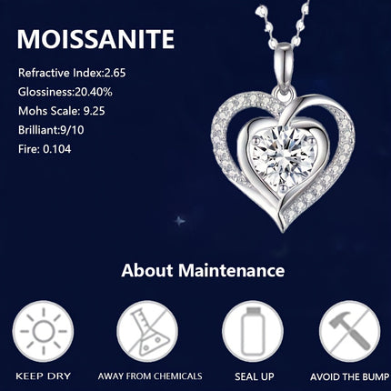925 Silver Moissanite Heart Necklace Collarbone Chain 3Ct