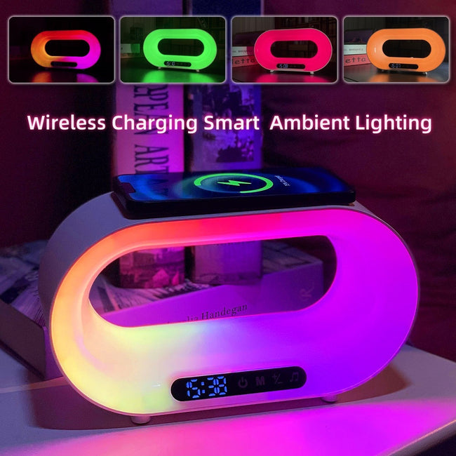 Multi-function 3 In 1 LED Night Light APP Control RGB Atmosphere Desk Lamp Smart Multifunctional Wireless Charger Alarm Clock Hover Image