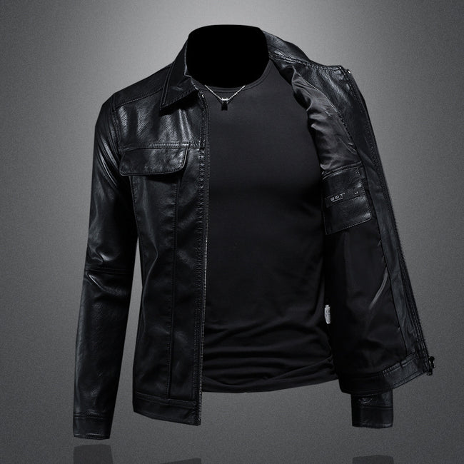 Men's Lapel Biker's Leather Jacket Slim Fit Main Image