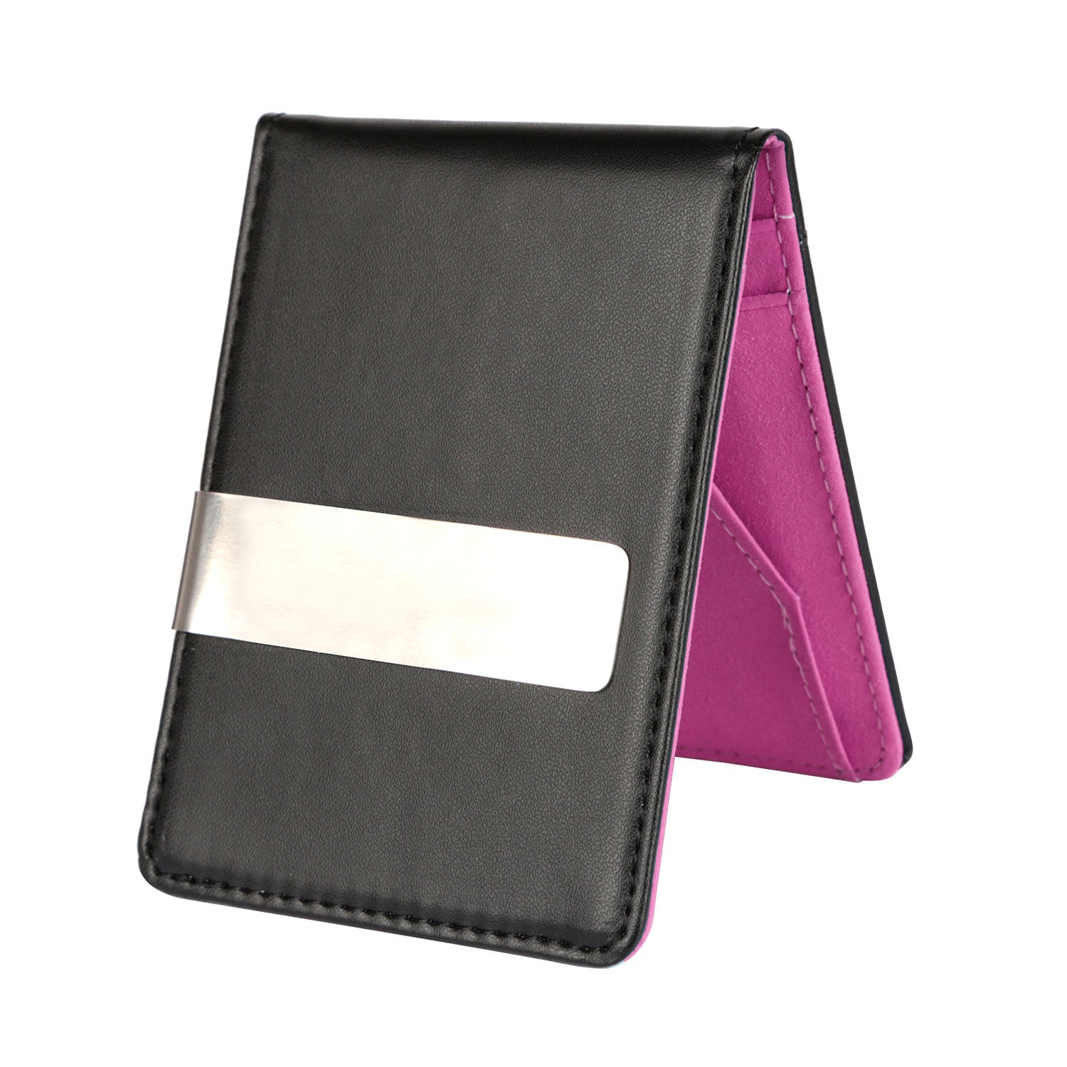 1Pc Unisex PU Leather Wallet For Women Blocking Slim Credit Card Holder With Money Clip