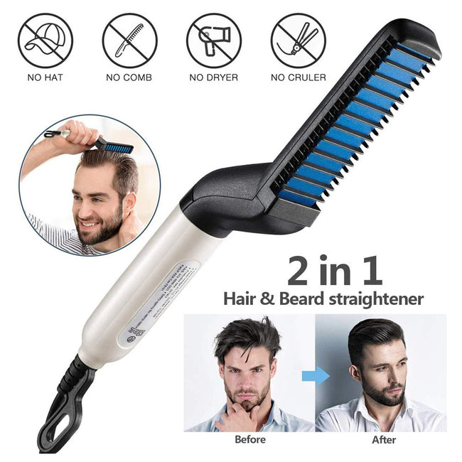 Electric Hair Straightener Brush,Men Quick Beard Straightener Styler Comb,Hair Straightening,Curly Hair Straightening Comb,Side Hair Detangling,Multifunctional Hair Curling Curler Main Image