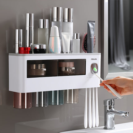 Wall Mounted Toothbrush Holder With Toothpaste Dispenser