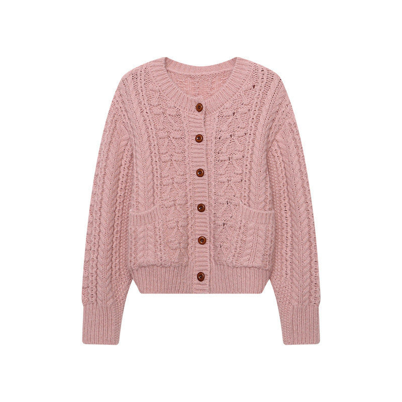 Korean Style Idle Style Thick Needle Twisted Texture Knitted Cardigan Sweater