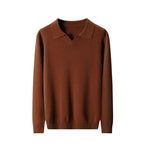 New Polo Collar Knitted Long Sleeve Sweater Male