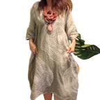 Women's Round Neck Abstract Printing Sleeve Dress