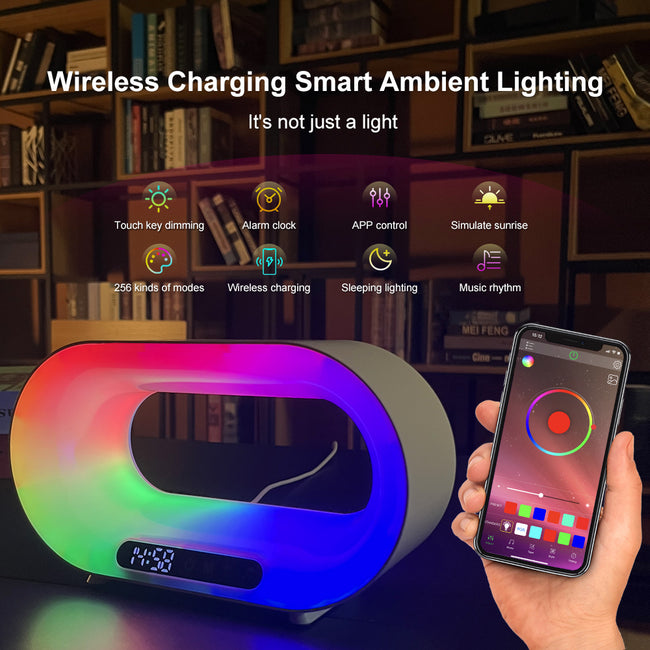 Multi-function 3 In 1 LED Night Light APP Control RGB Atmosphere Desk Lamp Smart Multifunctional Wireless Charger Alarm Clock Main Image