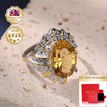 S925 Silver Citrine Ring Adjustable Open Design Jewelry