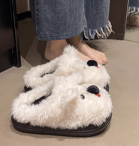 Scrawl Puppy Autumn Warm Closed Toe Indoor Home Cotton Slippers