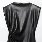 Women's Slim-fit Faux Leather Padded Shoulder Short Dress