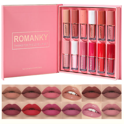 Long Lasting Matte Lip Gloss Set 12 Colors Soft Velvet Nude