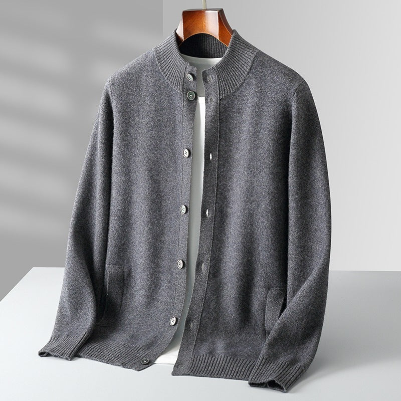 Pure Wool Men's Stand Collar Simple Sweater