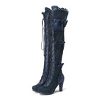 Women's High Heel Lace Strap Boots