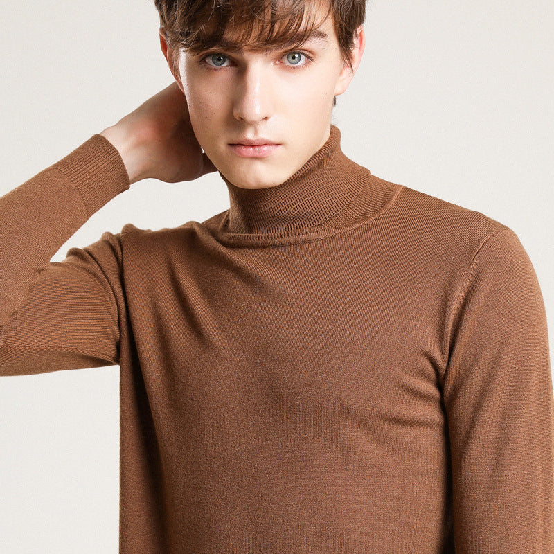 Men's Autumn Winter Sweater Solid Color Turtleneck Pullover
