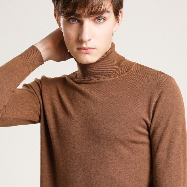 Men's Autumn Winter Sweater Solid Color Turtleneck Pullover Hover Image