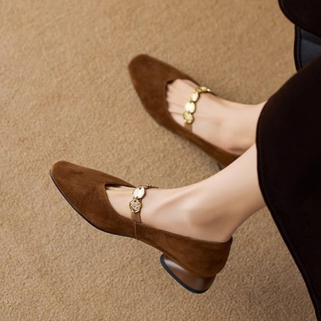 French Retro Square Toe Low-cut Suede Pumps Women's Autumn New Hover Image