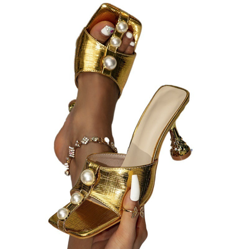 Sexy Fashion Electroplated Square Toe High Heel Sandals