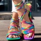 Women's Colorful Multi-Strap Flat Sandals, Comfortable Slip-On Shoes For Daily Wear, Stylish Ladies Footwear For Casual