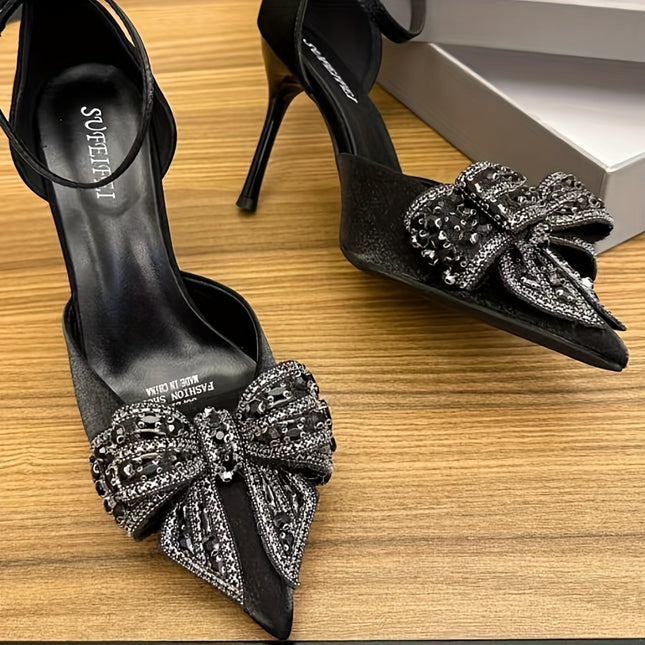 Black Bow Rhinestone Shoe Buckles for High Heels Decoration